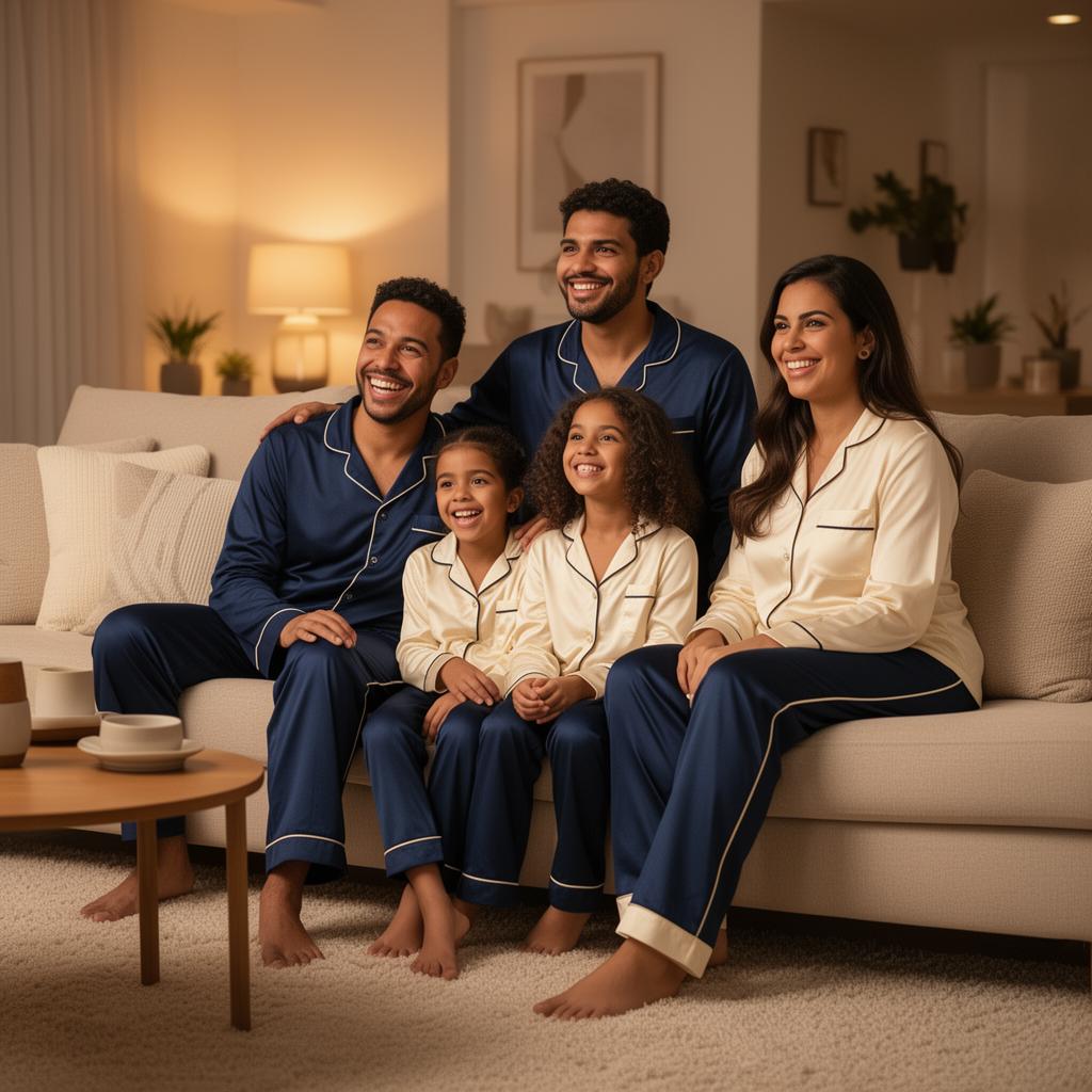 Família vestindo pijamas
